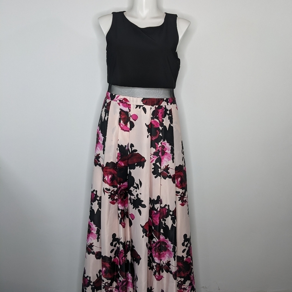 B&A by Betsy & Adam black pink sleeveless maxi gown dress 18W